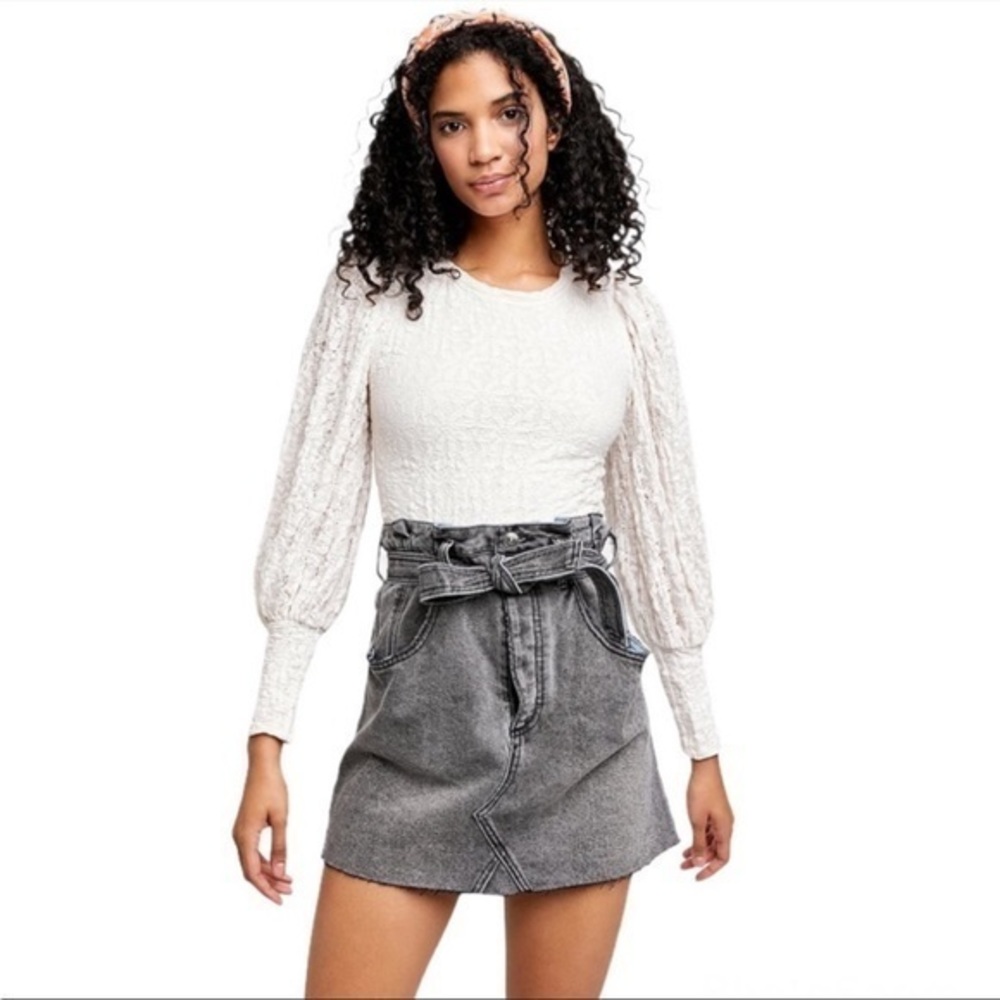 Free People East of Eden Tie Denim Skirt
